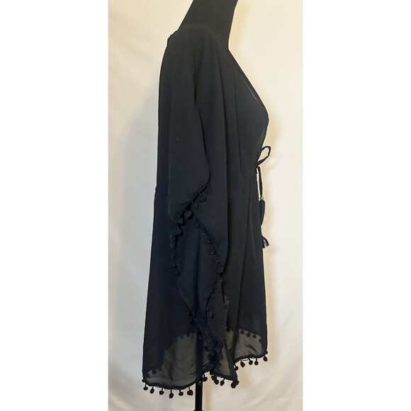 Club Z Collection Black Pom Pom Sheer‎ Swim Cover-Up Short Sleeve MEDIUM - Picture 4 of 13